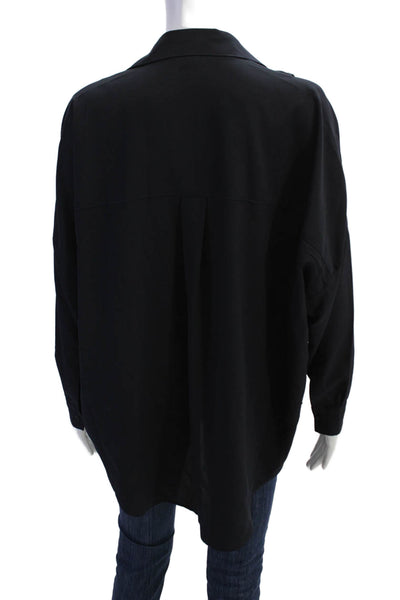 French Connection Womens Long Sleeves Button Down Blouse Navy Blue Size Small