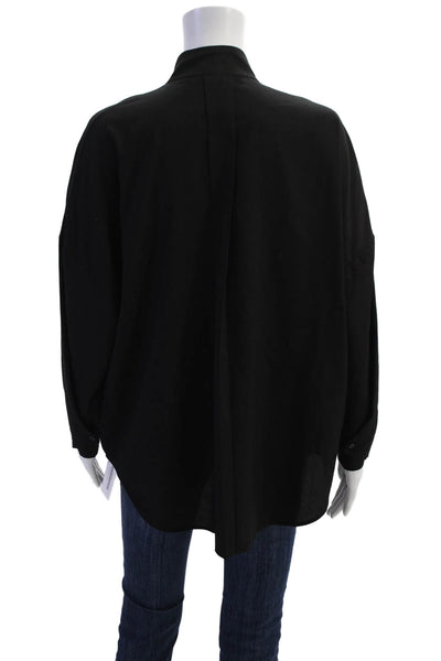 French Connection Womens Long Sleeves Button Down Blouse Black Size Small