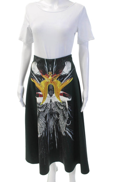 Clover Canyon Womens Graphic Print High Waisted Midi Skater Skirt Green Size S