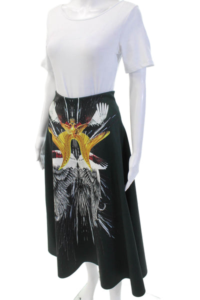 Clover Canyon Womens Graphic Print High Waisted Midi Skater Skirt Green Size S