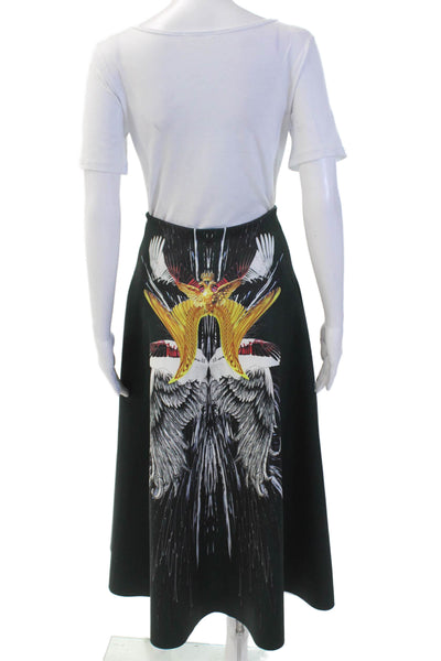 Clover Canyon Womens Graphic Print High Waisted Midi Skater Skirt Green Size S