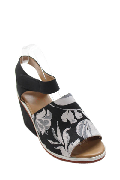 Clover Canyon Womens Painted Floral Print Peep Toe Ankle Strap Heel Black Size 8