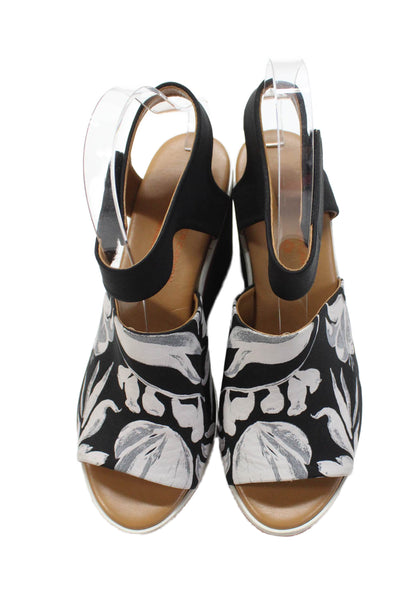 Clover Canyon Womens Painted Floral Print Peep Toe Ankle Strap Heel Black Size 8