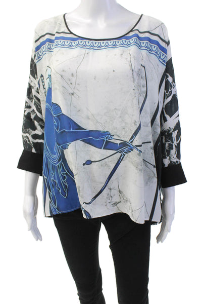 Clover Canyon Womens Abstract Print Short Sleeve Blouse Top White Size S