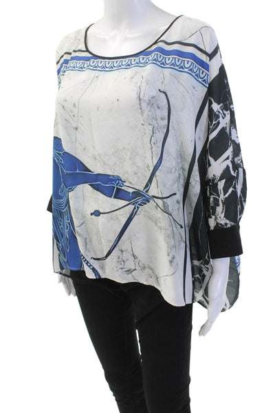 Clover Canyon Womens Abstract Print Short Sleeve Blouse Top White Size S