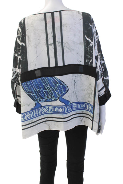 Clover Canyon Womens Abstract Print Short Sleeve Blouse Top White Size S