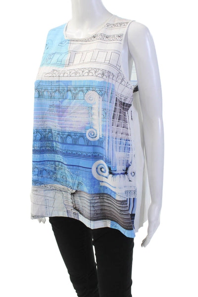 Clover Canyon Womens Abstract Print Sleeveless Pleated Blouse Multicolor Size M