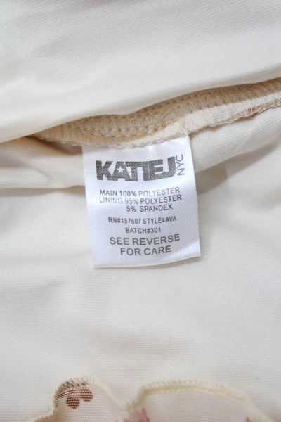 Katie J Girls Floral Print Rouched Detail Sheer Layer Floral Dress Beige Size XL