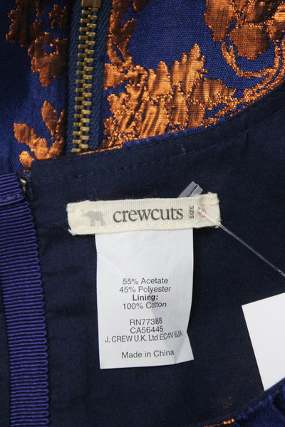 Crewcuts Girls Sleeveless Floral Brocade Pleated Detail Dress Dark Blue Size 6