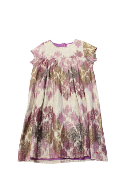 Pink Chicken Womens Metallic Pleated Short Sleeve Babydoll Dress Pink Size 7