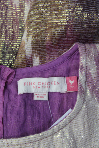 Pink Chicken Womens Metallic Pleated Short Sleeve Babydoll Dress Pink Size 7
