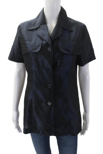 Pinko Womens Short Sleeves Button Down Shirt Midnight Blue Size 8
