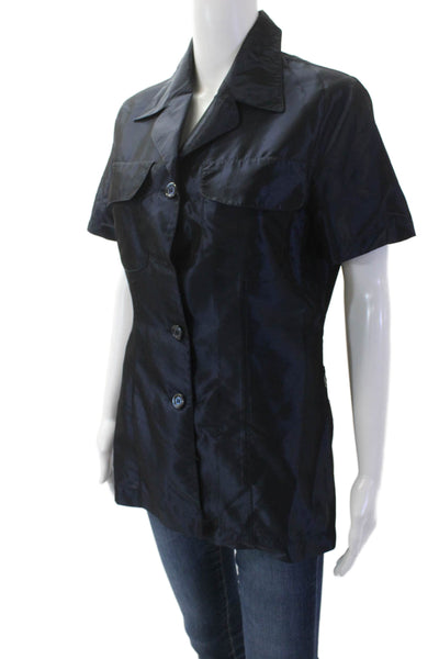 Pinko Womens Short Sleeves Button Down Shirt Midnight Blue Size 8