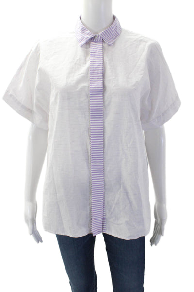 Borsa Donna Womens Striped Button Down Shirt White Purple Size EUR 42