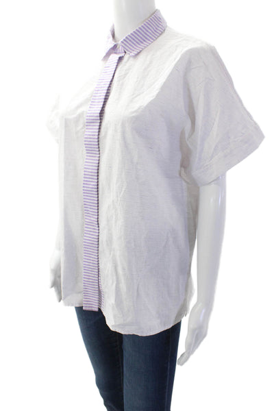 Borsa Donna Womens Striped Button Down Shirt White Purple Size EUR 42
