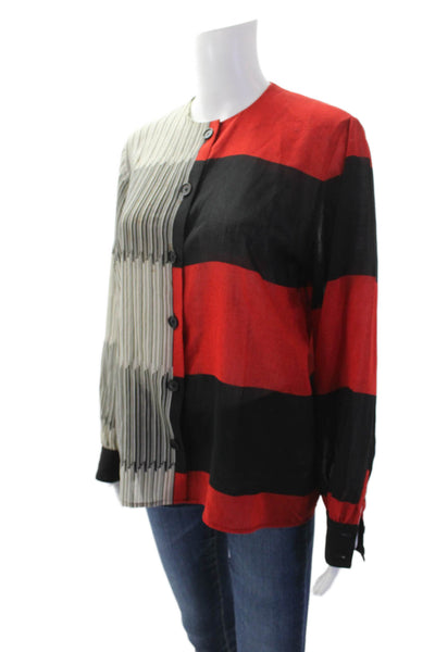 Akris Womens Wool Mixed Printed Collar Buttoned Blouse Top Black Red Size M