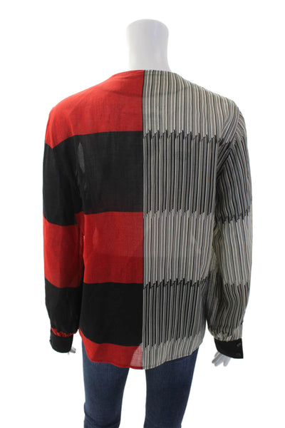Akris Womens Wool Mixed Printed Collar Buttoned Blouse Top Black Red Size M