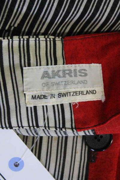 Akris Womens Wool Mixed Printed Collar Buttoned Blouse Top Black Red Size M