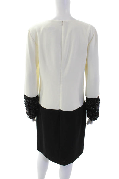 Trina Turk Womens Colorblock Sequins Long Sleeve Dress Cream Black Size 8