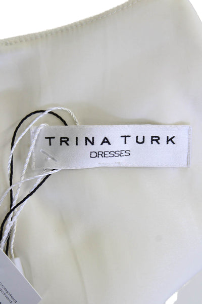 Trina Turk Womens Colorblock Sequins Long Sleeve Dress Cream Black Size 8