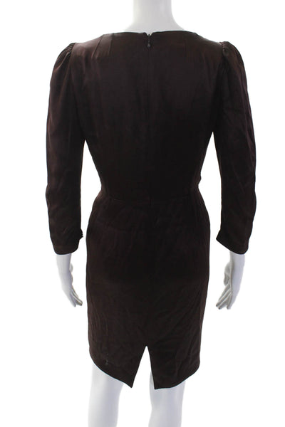 Andrew Gn Womens Embellished V-neck Long Sleeve Shift Dress Brown Size 36