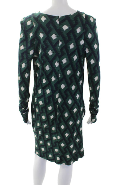 PETER PILOTTO Womens Silk Printed Ruched Long Sleeve Mini Dress Green Size 14
