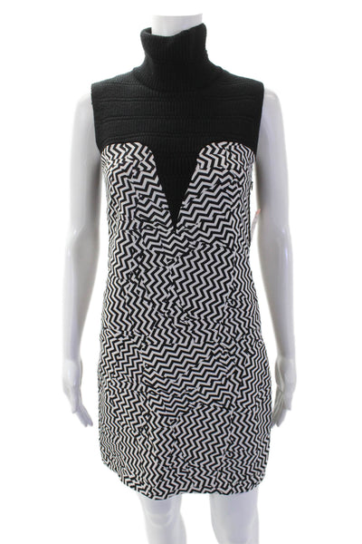 Kenzo Womens Cotton Blend Printed Turtleneck Sleeveless Dress Black Size XS