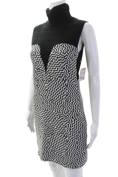 Kenzo Womens Cotton Blend Printed Turtleneck Sleeveless Dress Black Size XS
