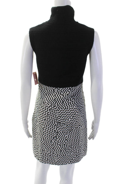 Kenzo Womens Cotton Blend Printed Turtleneck Sleeveless Dress Black Size XS