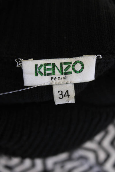 Kenzo Womens Cotton Blend Printed Turtleneck Sleeveless Dress Black Size XS