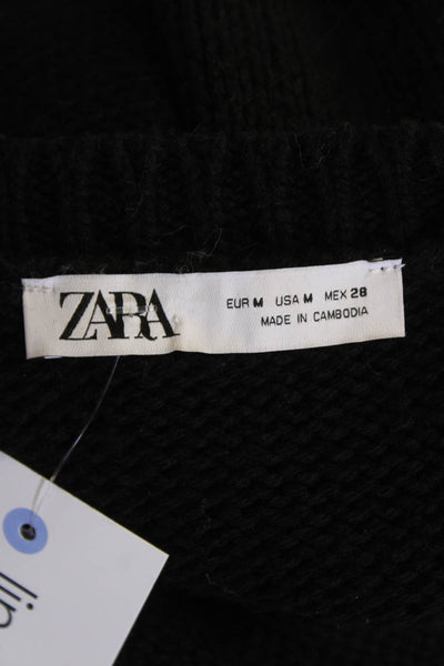 Zara Womens Knit Textured Long Sleeve Pullover Sweater Black Size M