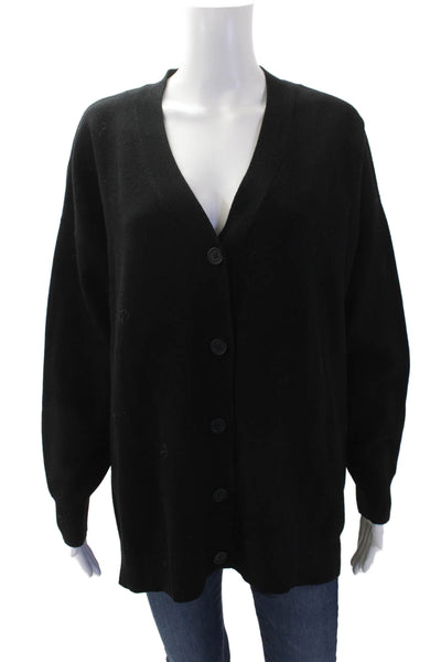 Zara Womens Cotton Long Sleeve V-neck Button Sweater Black Size S