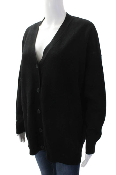 Zara Womens Cotton Long Sleeve V-neck Button Sweater Black Size S