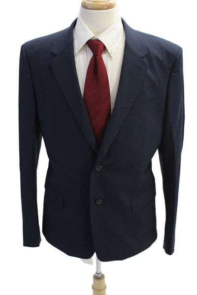 Theory Mens Plaid Two Button Chambers Blazer Jacket Navy Blue Size 42 Regular