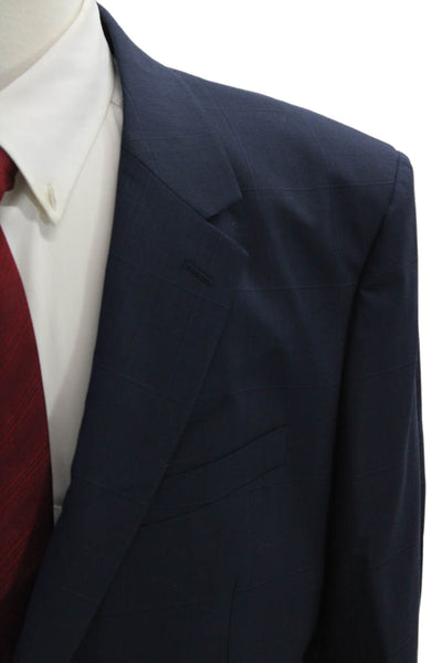 Theory Mens Plaid Two Button Chambers Blazer Jacket Navy Blue Size 42 Regular