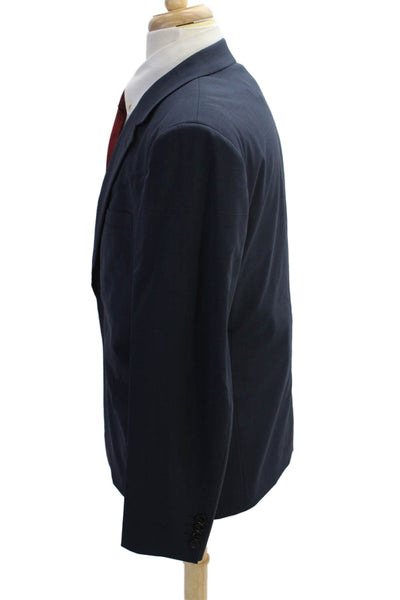 Theory Mens Plaid Two Button Chambers Blazer Jacket Navy Blue Size 42 Regular