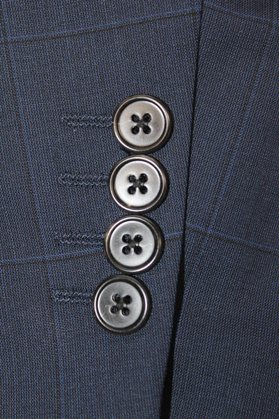 Theory Mens Plaid Two Button Chambers Blazer Jacket Navy Blue Size 42 Regular
