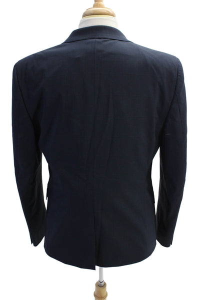 Theory Mens Plaid Two Button Chambers Blazer Jacket Navy Blue Size 42 Regular