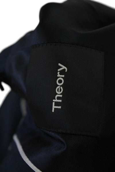 Theory Mens Plaid Two Button Chambers Blazer Jacket Navy Blue Size 42 Regular