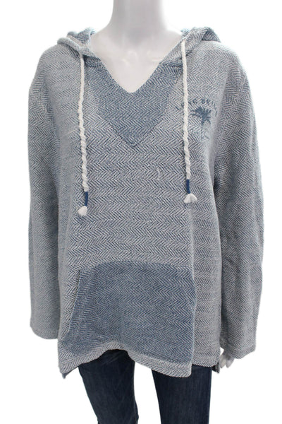 Ocean Drive Womens Long Sleeve V Neck Knit Hoodie Sweatshirt Blue Size XL