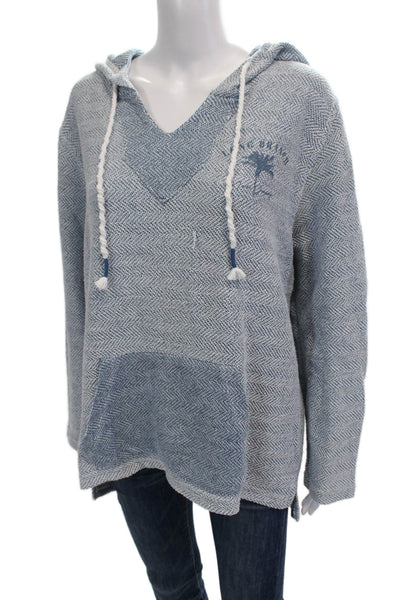 Ocean Drive Womens Long Sleeve V Neck Knit Hoodie Sweatshirt Blue Size XL