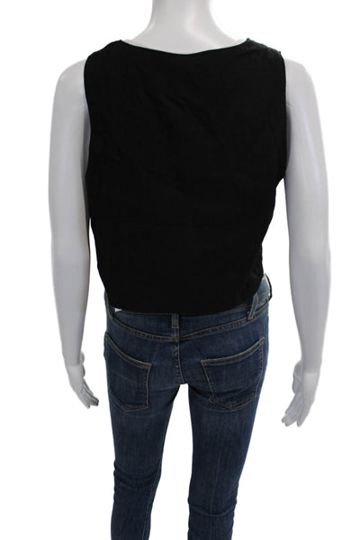 Zara Womens Sleeveless V Neck Double Tie Front Top Blouse Black Size Medium
