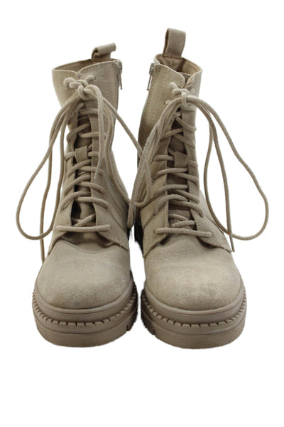 Steve Madden Womens Textured Lace Up Combat Boots Nude Size 8.5
