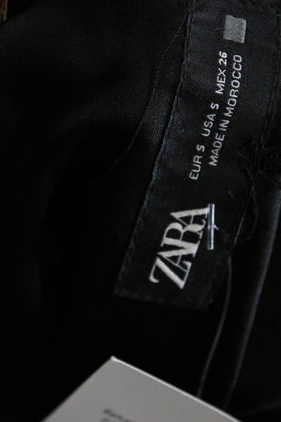 Zara Womens Textured Elastic Waistband Sleek Skirt Black Size S