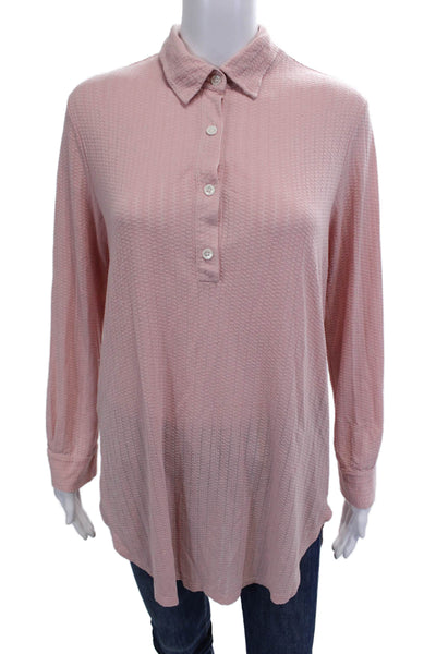 Eberjey Womens Long Sleeve Button Up Collar Blouse Pink Size M