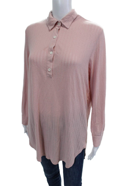 Eberjey Womens Long Sleeve Button Up Collar Blouse Pink Size M