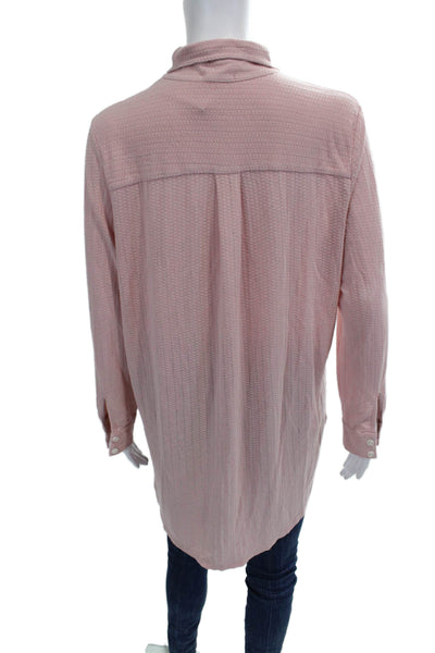 Eberjey Womens Long Sleeve Button Up Collar Blouse Pink Size M