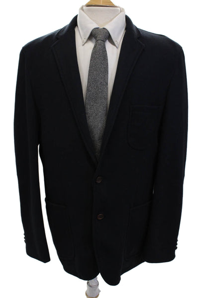 Alan Flusser Mens Knitted Two Button Long Sleeve Blazer Navy Blue Size 44L