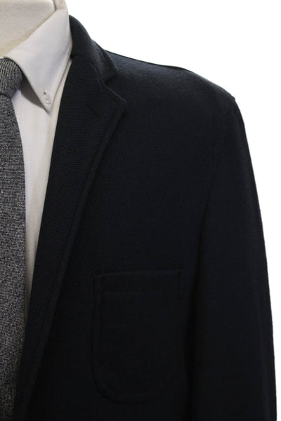 Alan Flusser Mens Knitted Two Button Long Sleeve Blazer Navy Blue Size 44L