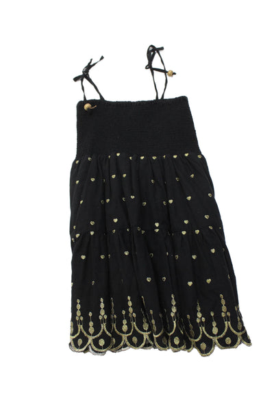 Bell Girls Cotton Smocked Scalloped Hem Detail Metallic Dress Black Size 10